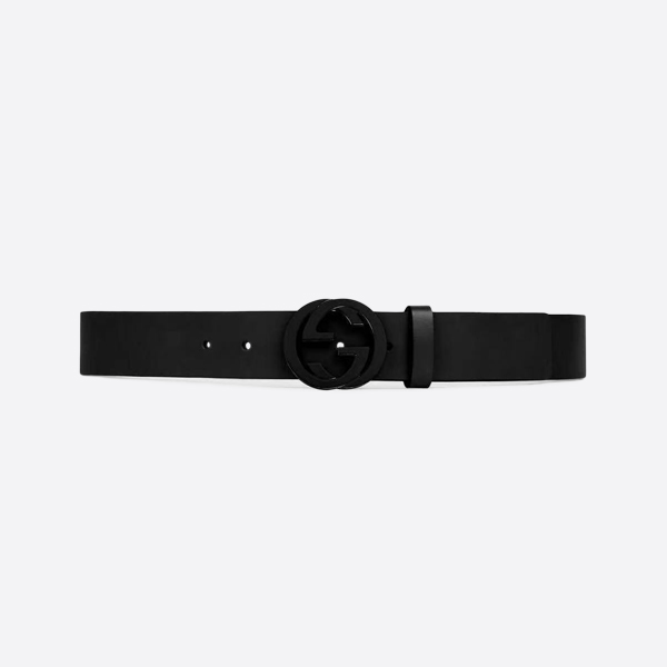 グッチインターロッキングダブルGバックルレザーベルトブラック(4.0CM)474313 UCGAN 1000