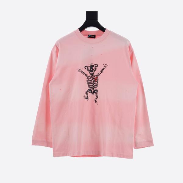 WE11 DONE バスカル&ハートプリント ウォッシュドグラデーション ロングスリーブTシャツ
