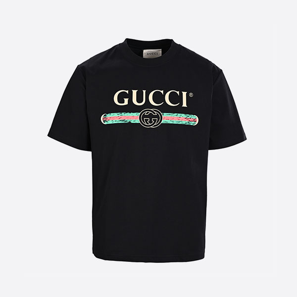 「正規品級」グッチ ブラック ウォッシュド コットン ジャージー オーバーサイズ Tシャツ
