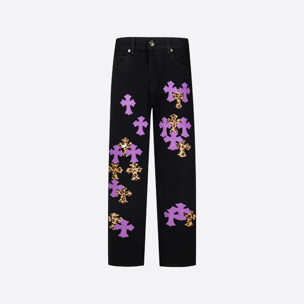 Chrome Hearts レオパードプリント クロス パッチワーク ジーンズ
