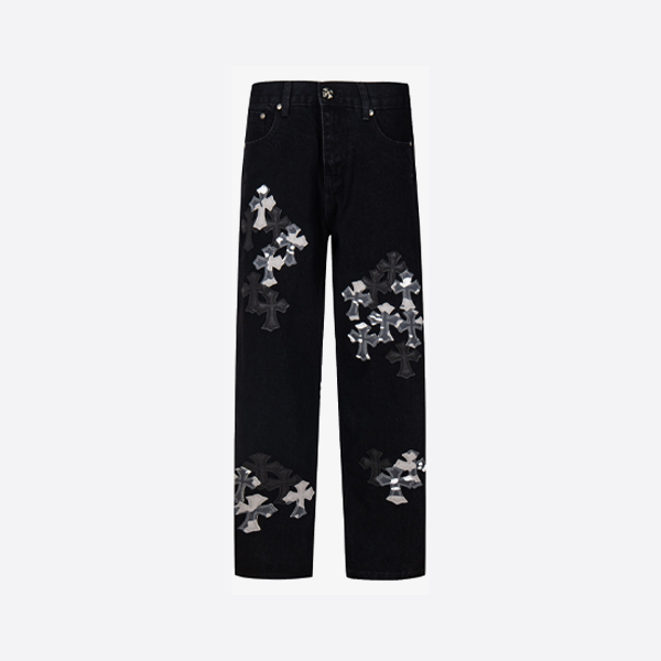 Chrome Hearts Black New York限定パッチワークストレートレッグジーンズ