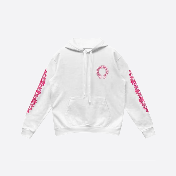 Chrome Hearts ピンク＆ホワイト サンスクリットスクロールプリント パーカー