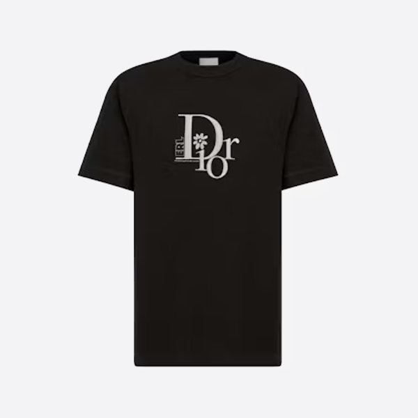 ディオール ひまわり刺繍入り半袖Tシャツ、ブラック