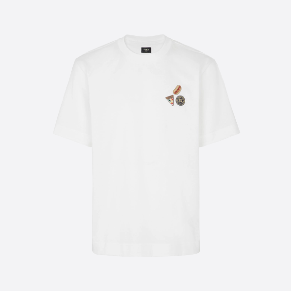 フェンディ ピザ柄刺繍入り半袖Tシャツ