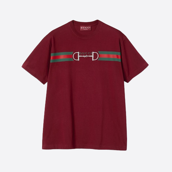 グッチ ツートーン ホースビット ウェビング 半袖Tシャツ（レッド）
