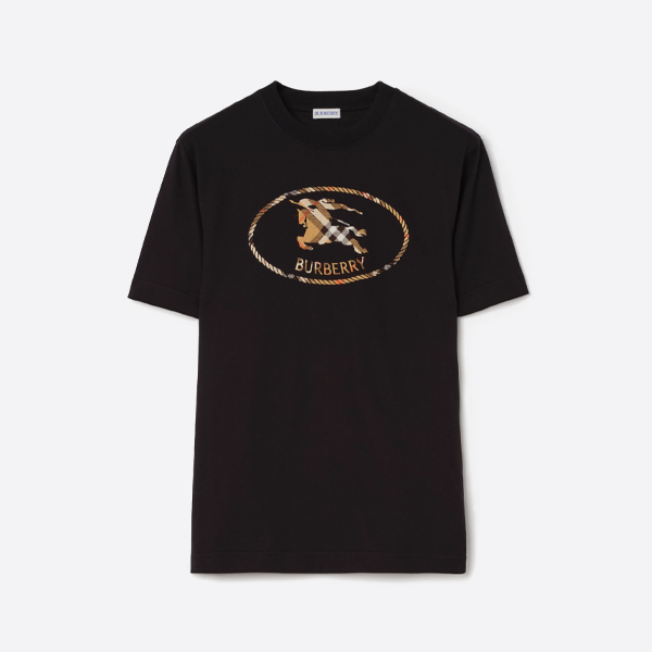 バーバリー ナイト刺繍入り半袖Tシャツ、ブラック