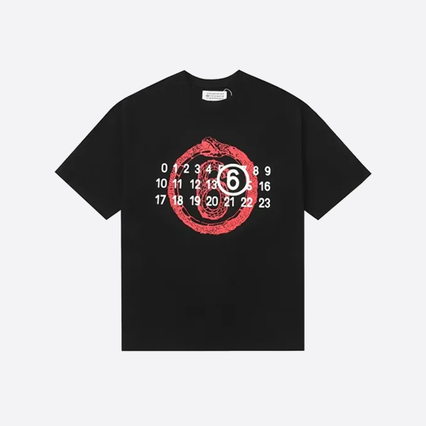 メゾン マルジェラ フォールトパターン ナンバー6 プリント 半袖Tシャツ、ブラック