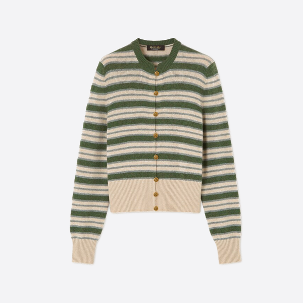 ロロ・ピアーナ ストライプ カシミヤ カーディガン グリーン