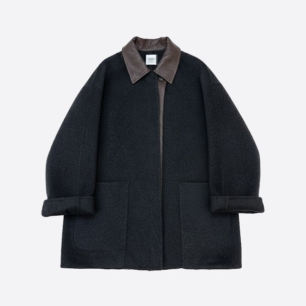 エルメス カシミヤ ダブルフェイス レザー トリム コート ブラック