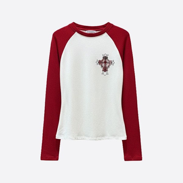 クロムハーツ クロスパッチ ラグランロングスリーブTシャツ レッド